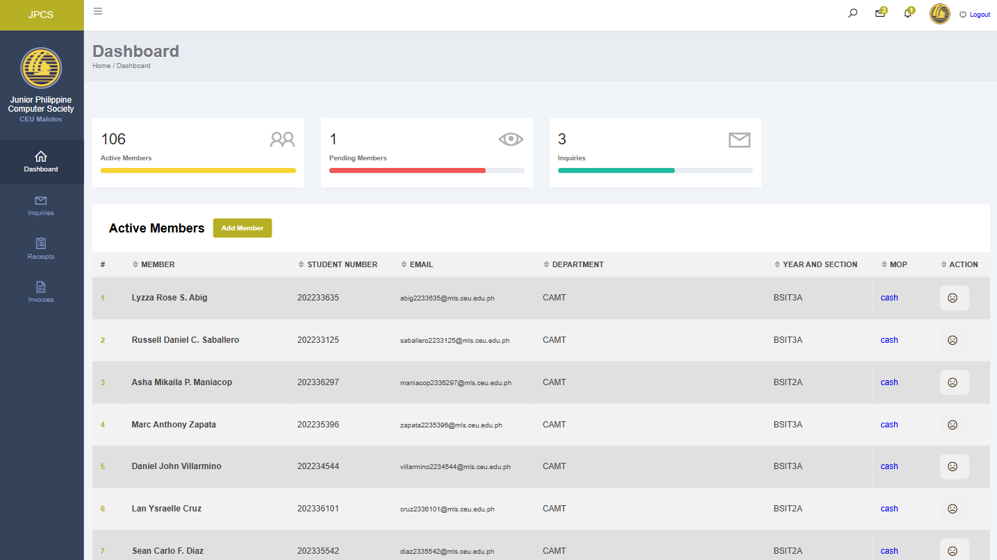 JPCS Admin Screenshot