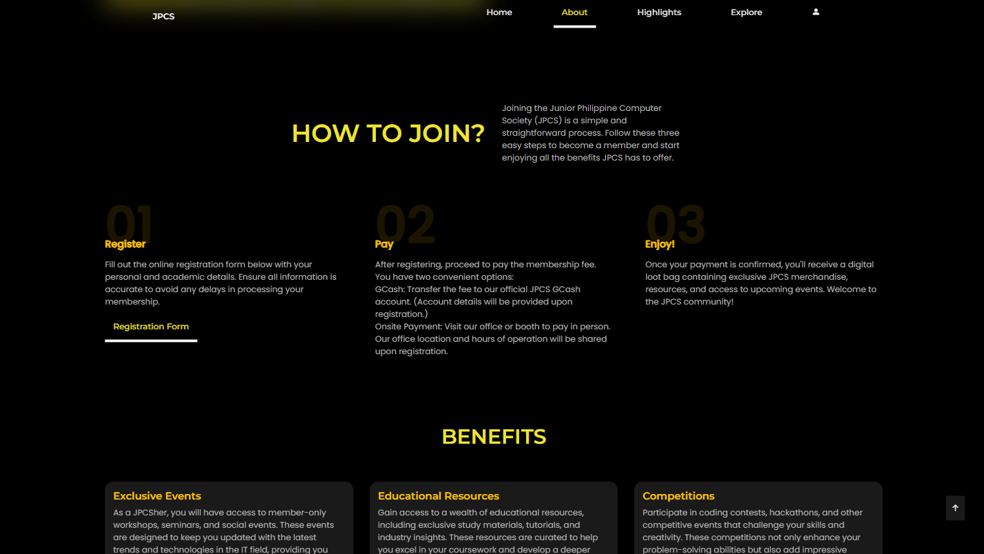 JPCS Membership Screenshot